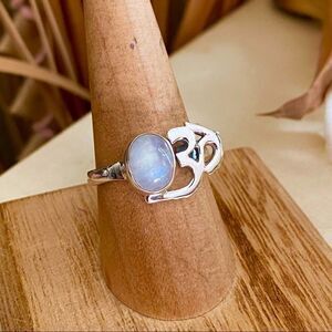 Om Rainbow Moonstone Solid Sterling Silver Ring Size 8.5
